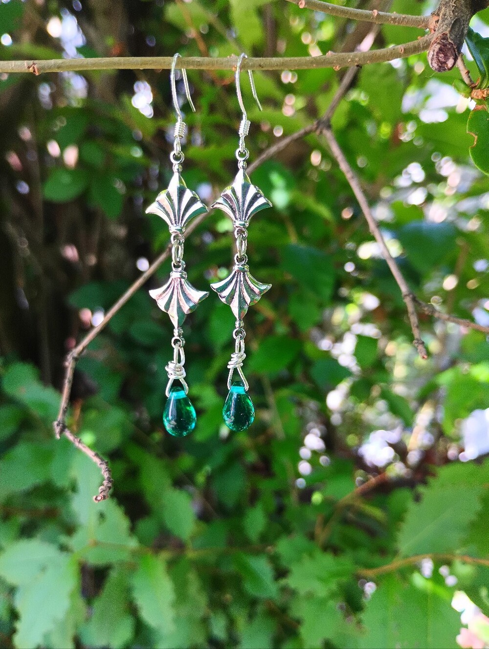 Handmade Vintage Look Silver Fan Earrings